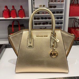 Michael Kors Avril Small Leather Top-Zip Satchel Color Pale Gold